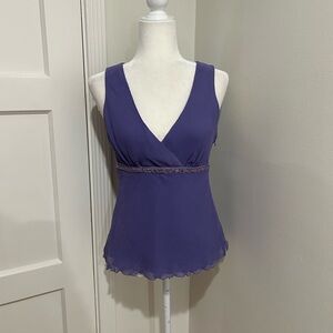 Style & Co Sleeveless V-Neck Purple Silk Chiffon Top